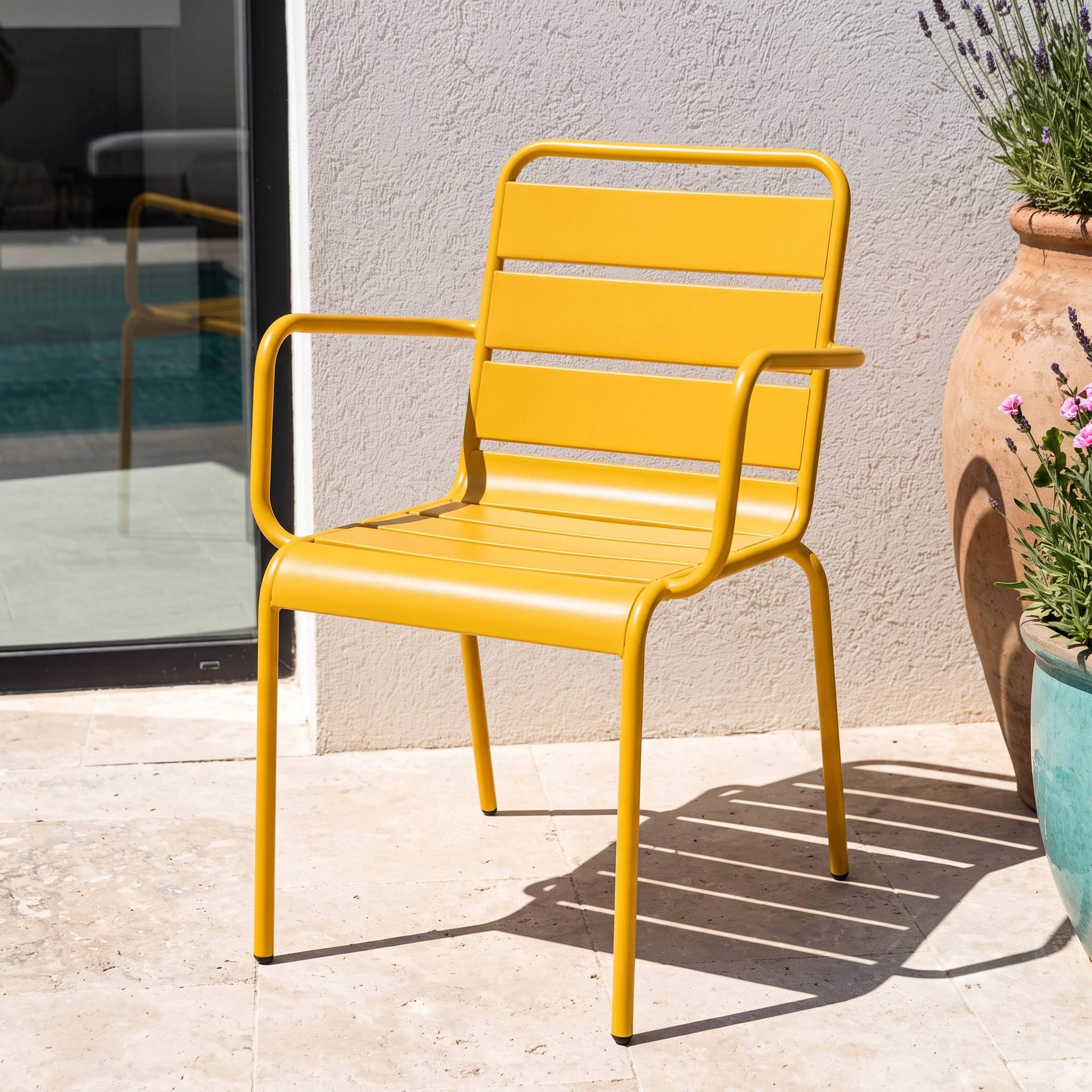 Oviala - Fauteuil de jardin en métal jaune Palavas - Oviala - Imagen 2