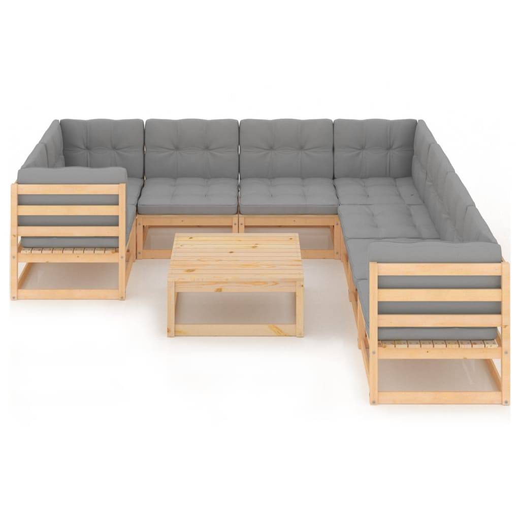 Helloshop26 - Salon de jardin meuble d'extérieur ensemble de mobilier 9 pièces avec coussins bois de pin massif - Imagen 2