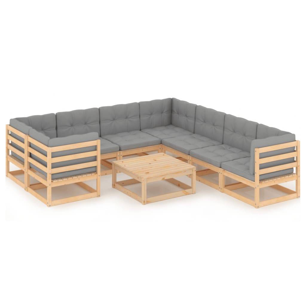 Helloshop26 - Salon de jardin meuble d'extérieur ensemble de mobilier 9 pièces avec coussins bois de pin massif - Imagen 1
