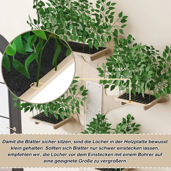 Arbre à Chat Mural en Forme d’Arbre, Design en Pin Massif avec Plateformes et Surfaces à Griffer, Mur d’Escalade Stable, 155 x 210 cm - Image 8