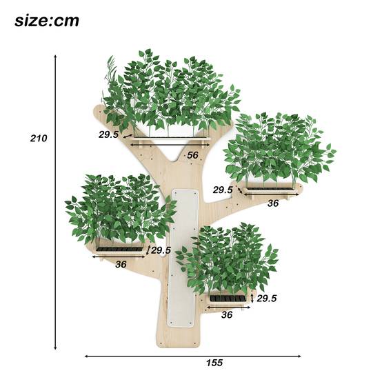 Arbre à Chat Mural en Forme d’Arbre, Design en Pin Massif avec Plateformes et Surfaces à Griffer, Mur d’Escalade Stable, 155 x 210 cm - Image 5