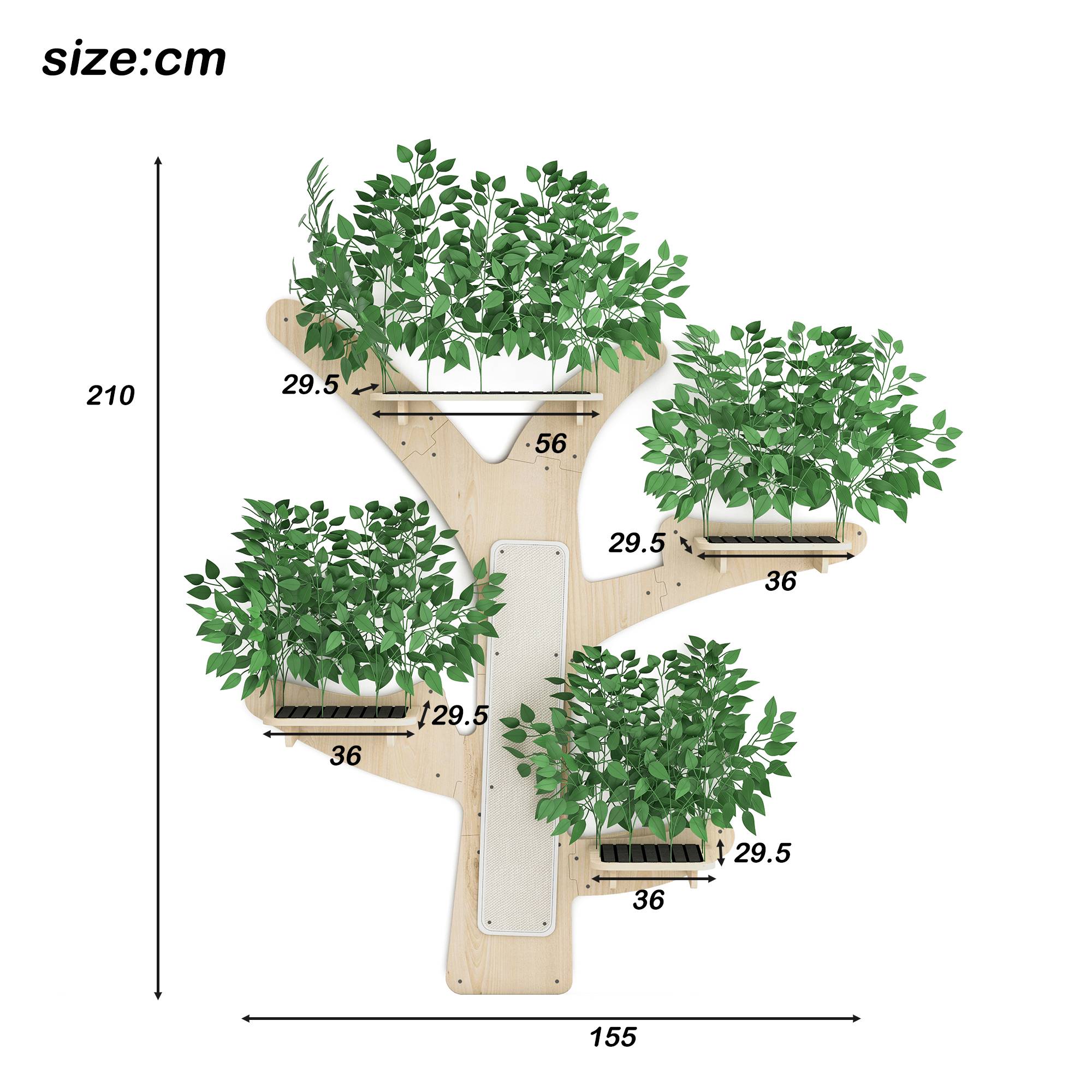 Arbre à Chat Mural en Forme d’Arbre, Design en Pin Massif avec Plateformes et Surfaces à Griffer, Mur d’Escalade Stable, 155 x 210 cm - Image 5