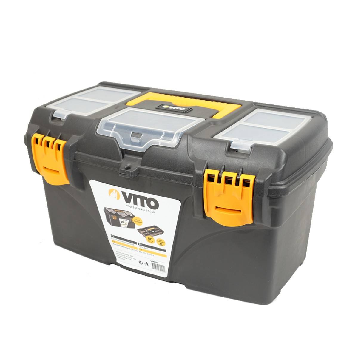 Boite à outils 18" Mallette de bricolage 432 x 250 x 238 mm 3 organiseurs et porte outils Amovible VITO - Imagen 2