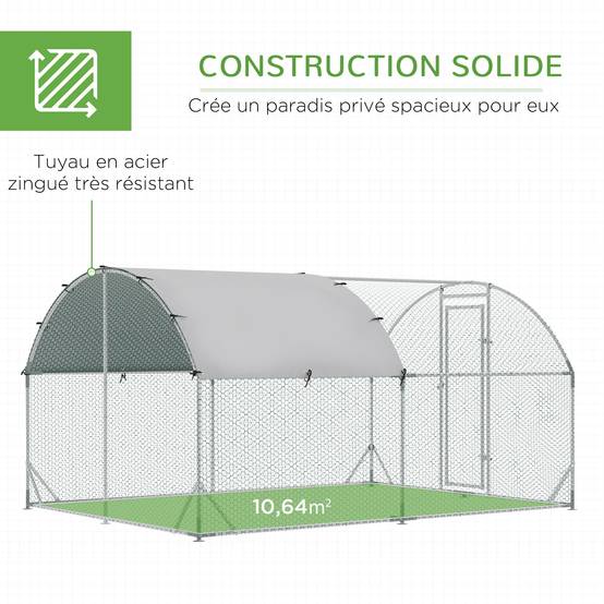 Enclos pour volailles acier galvanisé argenté 380 x 280 x 197 cm - PANGIVO - Image 8