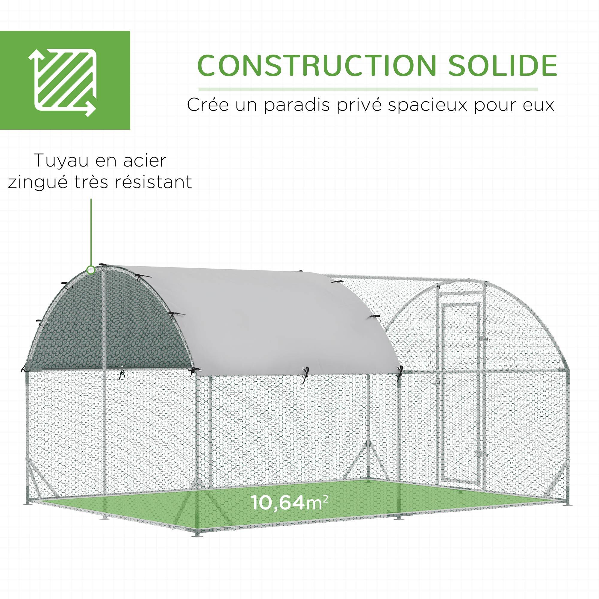 Enclos pour volailles acier galvanisé argenté 380 x 280 x 197 cm - PANGIVO - Image 8