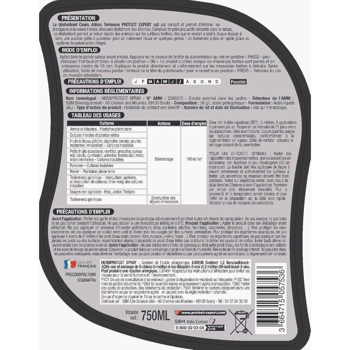 Solabiol - PROTECT EXPERT Pulverizador Herbicida Concentrado | Grandes Patios y Caminos | 750ml | Actúa Por Contacto - Imagen 2