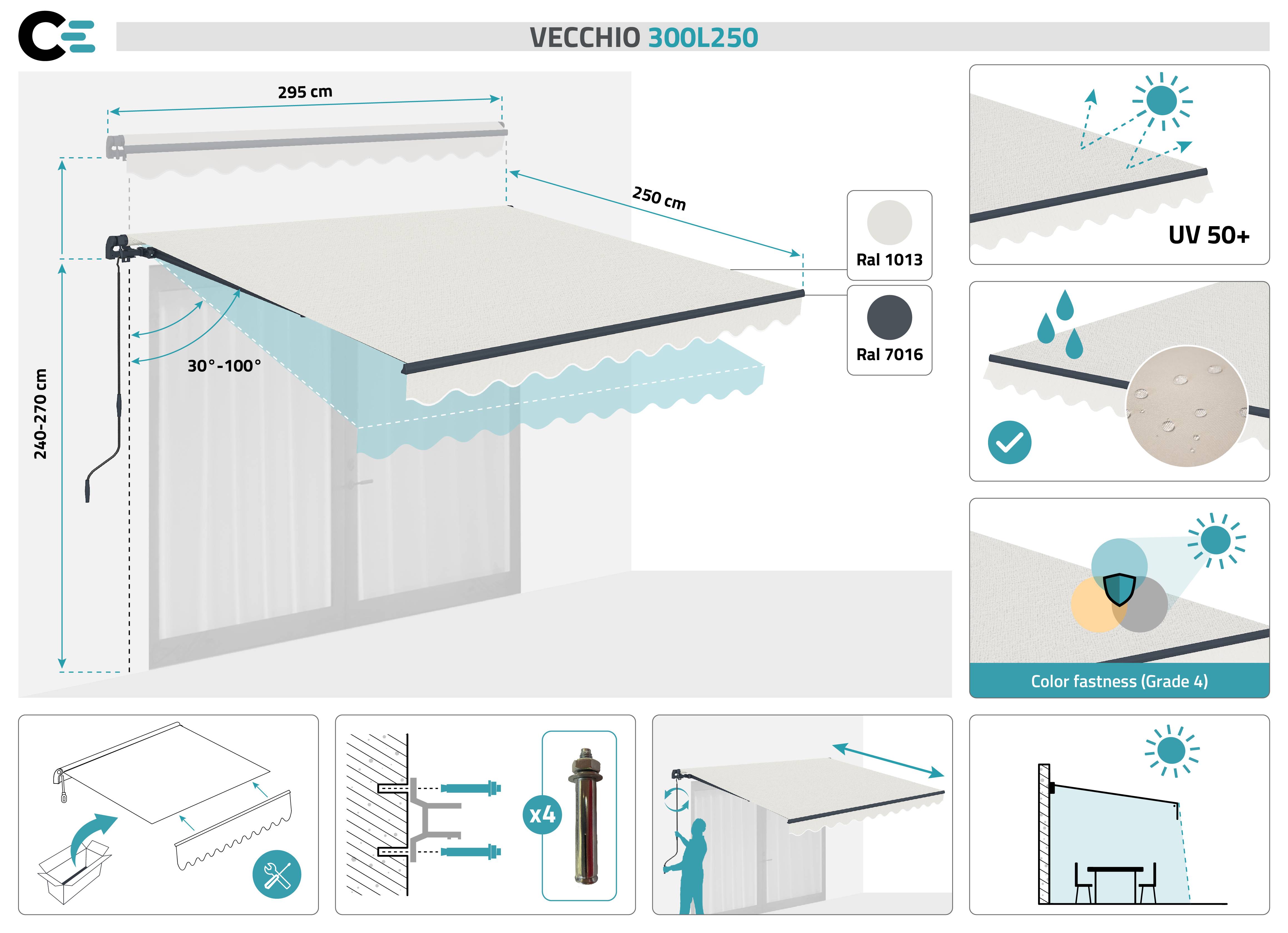 CAZEBOO - Cazeboo Store banne monobloc beige VECCHIO 3x2,5 m avec fixations plafond - Image 2
