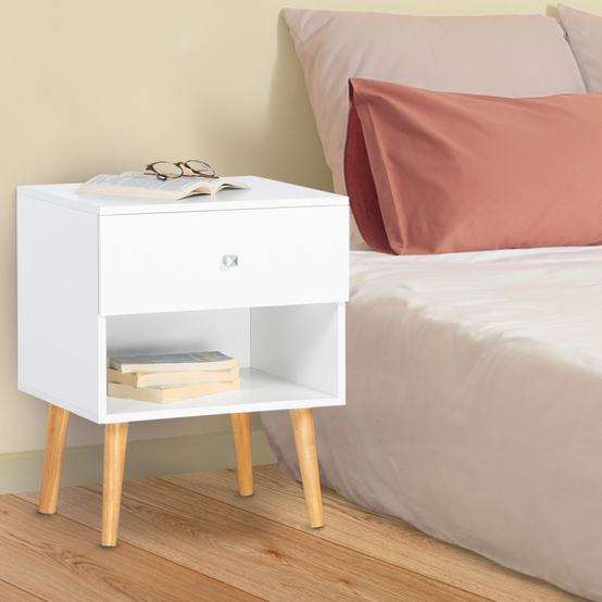 Lot de 2 tables de chevet EMMIE scandinaves 1 tiroir avec niche blanc - Image 1