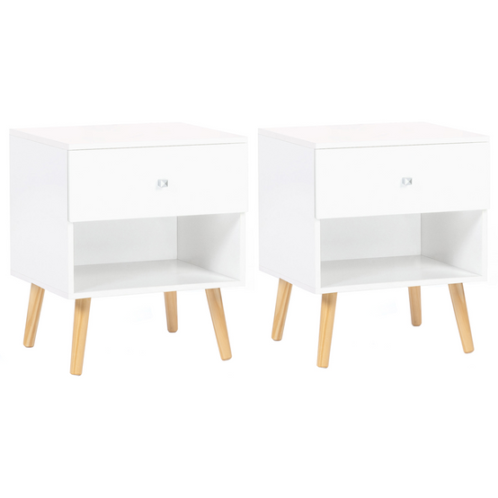 Lot de 2 tables de chevet EMMIE scandinaves 1 tiroir avec niche blanc - Image 2