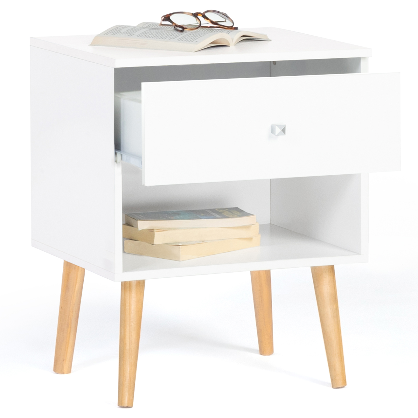 Lot de 2 tables de chevet EMMIE scandinaves 1 tiroir avec niche blanc - Image 4