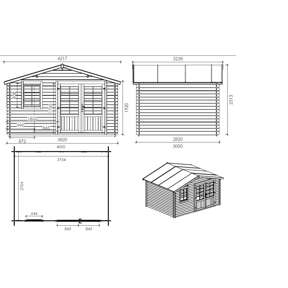Altanka - Abri de jardin en bois - 12m2 - 4x3m - Traité - Ep. 28mm - Couleur: marron - DOM595 - ALTANKA - Imagen 3