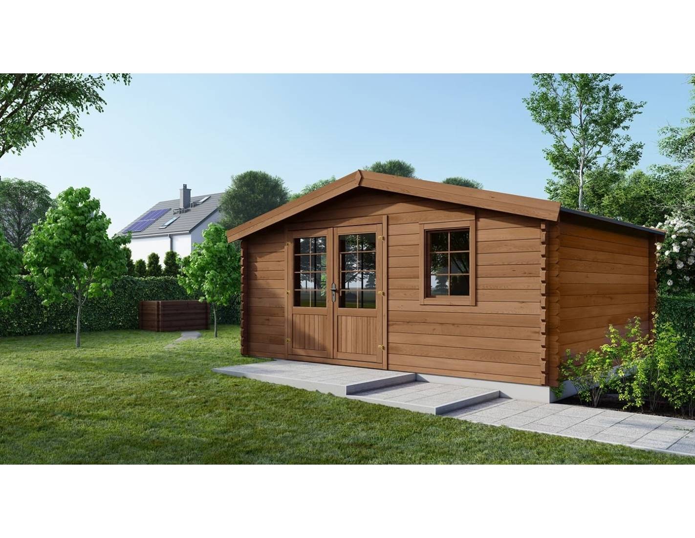 Altanka - Abri de jardin en bois - 12m2 - 4x3m - Traité - Ep. 28mm - Couleur: marron - DOM595 - ALTANKA - Image 1