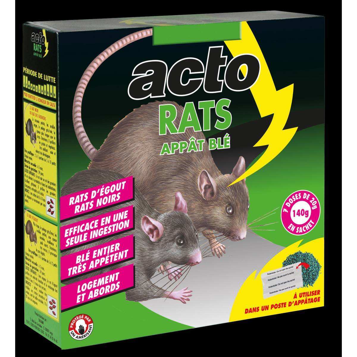 Acto - ACTO RATS Appât blé - 7 x 20 grs -  Solution efficace contre rats noirs et rats d'égout. - Imagen 1