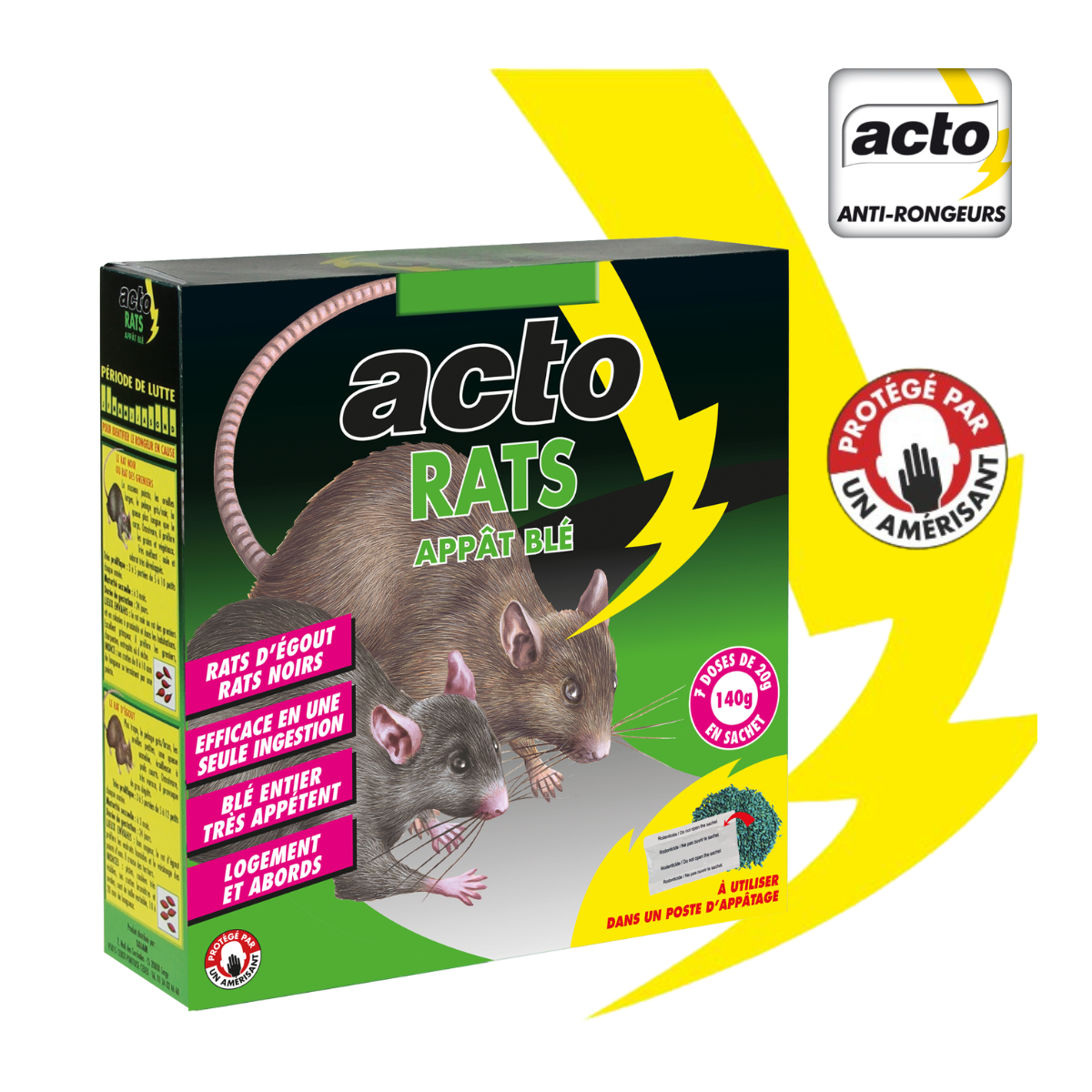 Acto - ACTO RATS Appât blé - 7 x 20 grs -  Solution efficace contre rats noirs et rats d'égout. - Imagen 3