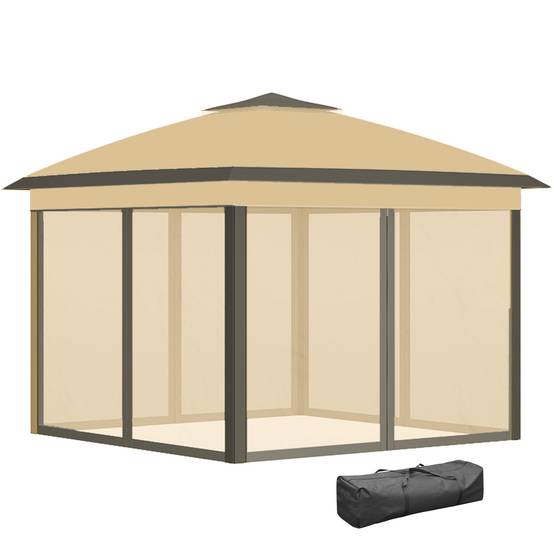 ComfortXL - Tonnelle Pliante Métal Tissu Oxford Jardin Double Toit Moustiquaire 3.3x3.3m Beige - ComfortXL Outdoor Living - Image 2