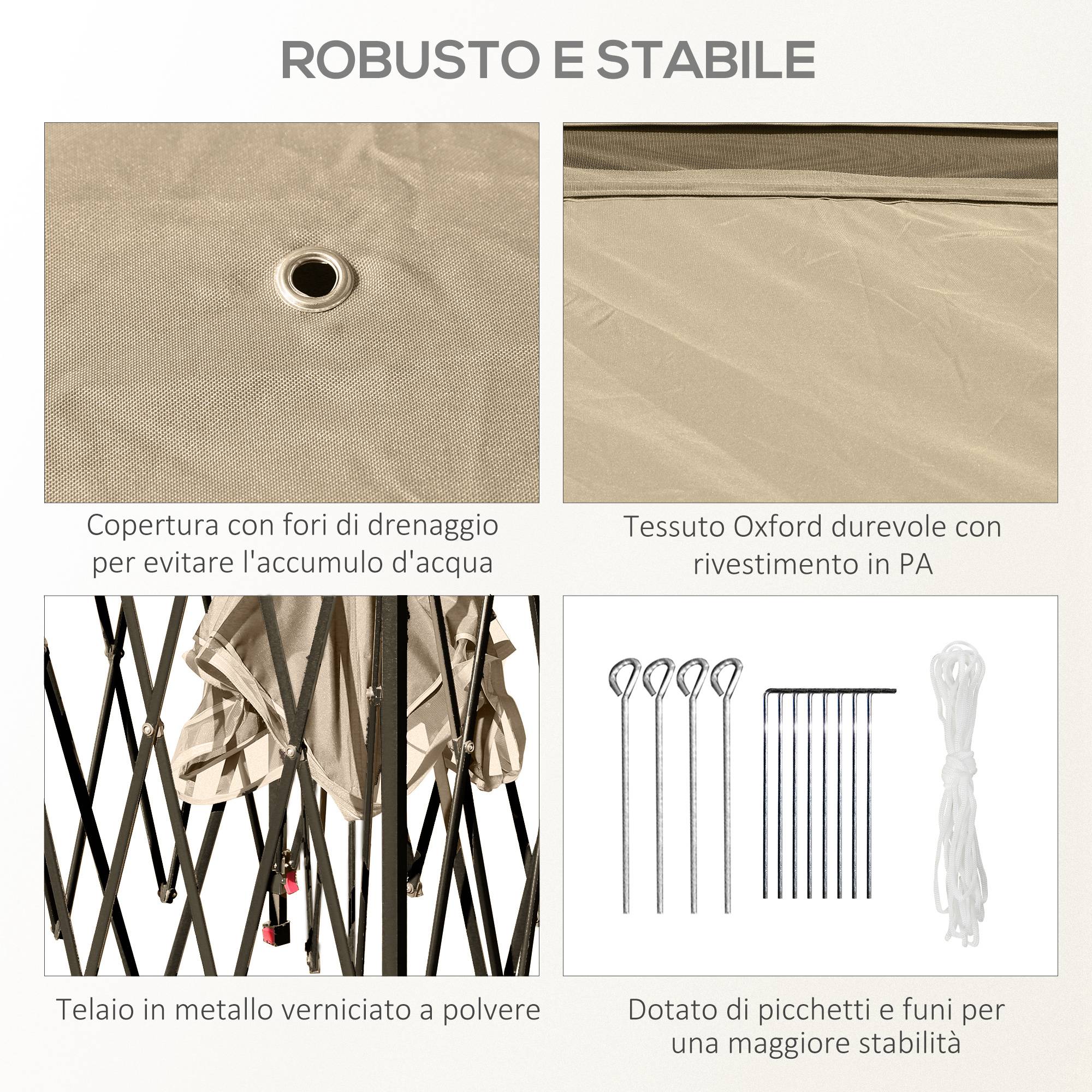 ComfortXL - Tonnelle Pliante Métal Tissu Oxford Jardin Double Toit Moustiquaire 3.3x3.3m Beige - ComfortXL Outdoor Living - Image 9