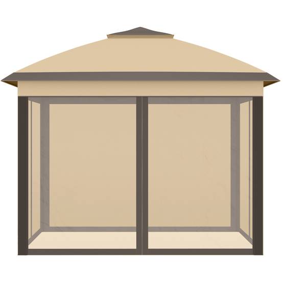 ComfortXL - Tonnelle Pliante Métal Tissu Oxford Jardin Double Toit Moustiquaire 3.3x3.3m Beige - ComfortXL Outdoor Living - Image 10