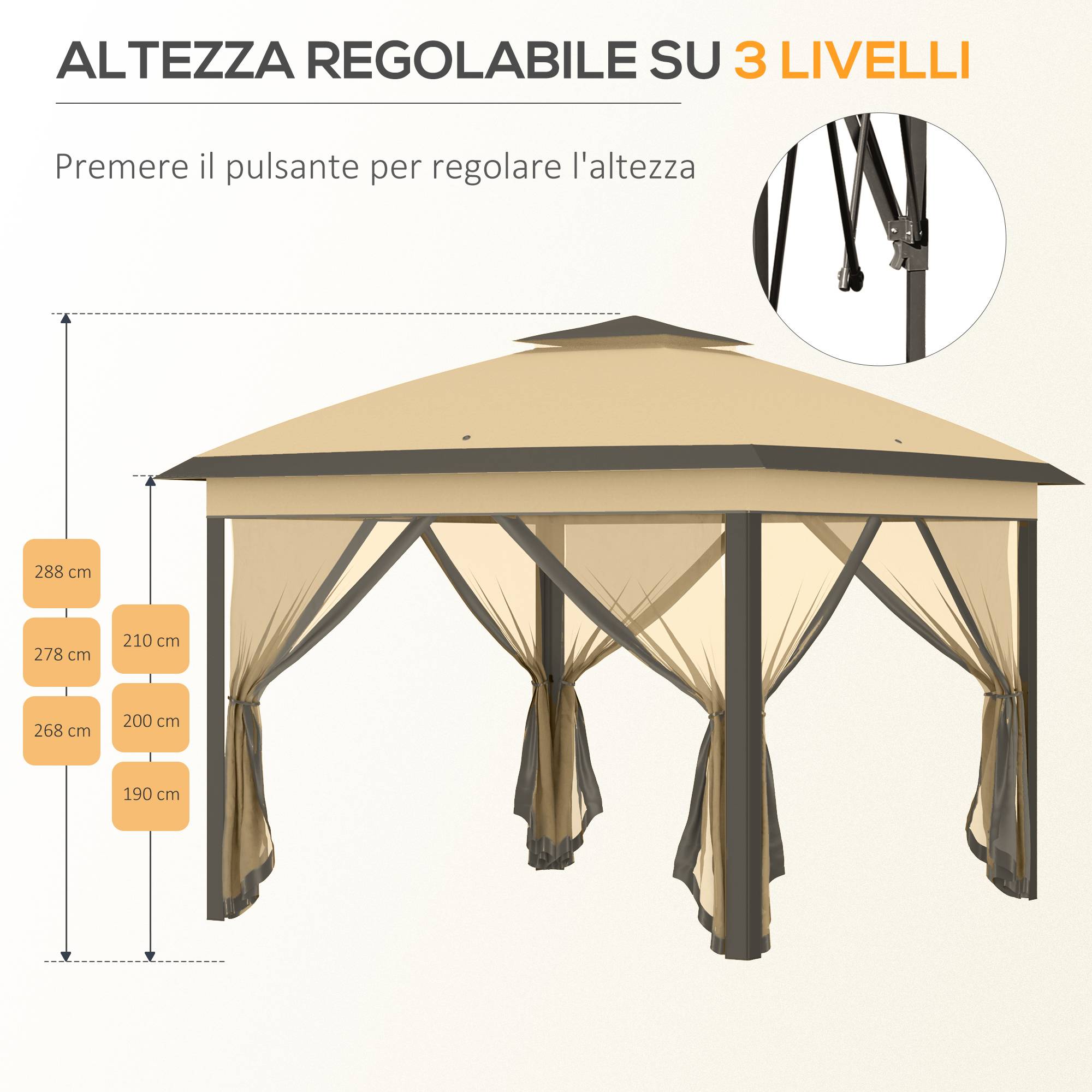 ComfortXL - Tonnelle Pliante Métal Tissu Oxford Jardin Double Toit Moustiquaire 3.3x3.3m Beige - ComfortXL Outdoor Living - Image 8