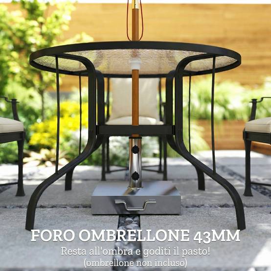 ComfortXL - Table de Jardin Ronde Métal Verre Repas Extérieur Trou Parasol Ø96.5cm Noir - ComfortXL Outdoor Living - Image 7