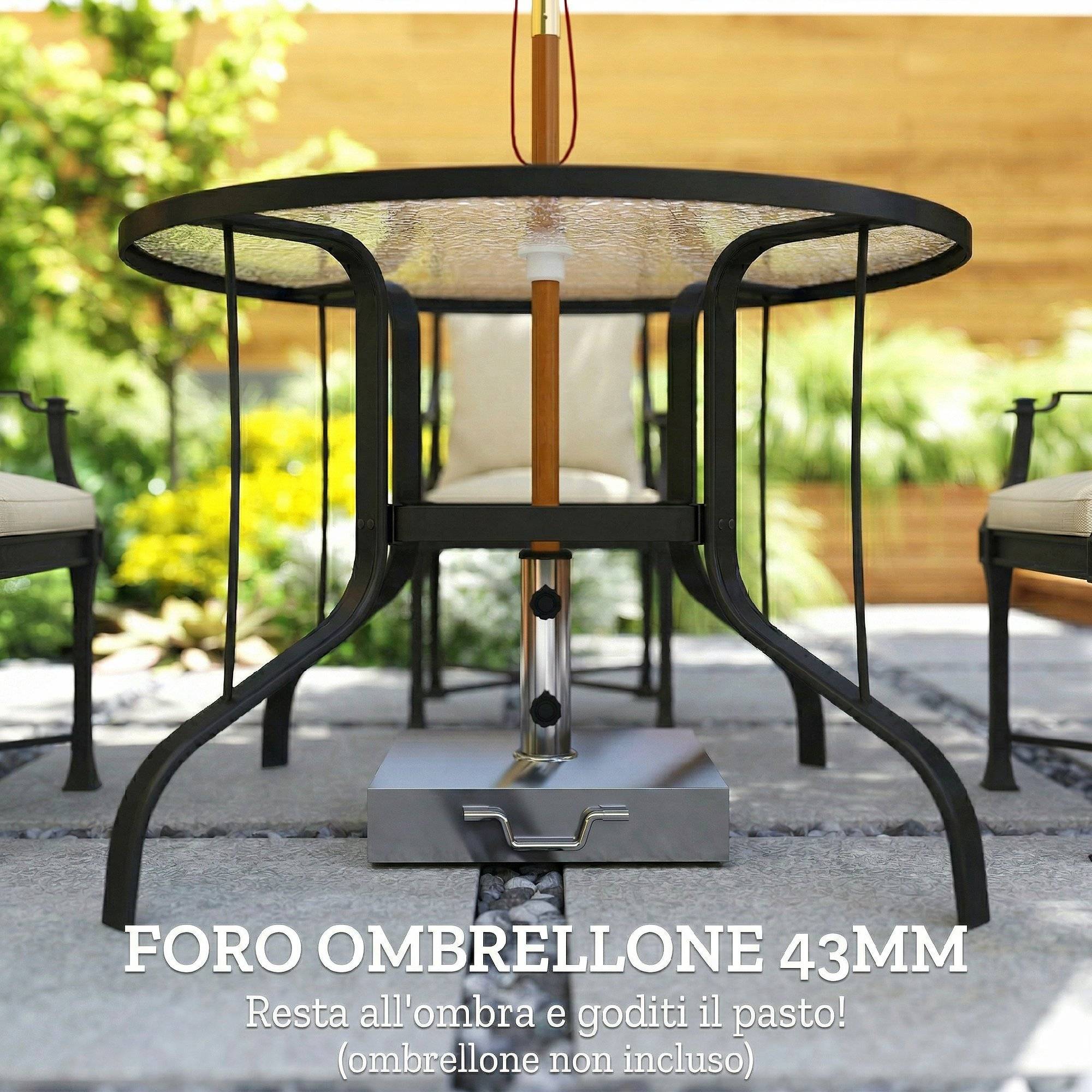 ComfortXL - Table de Jardin Ronde Métal Verre Repas Extérieur Trou Parasol Ø96.5cm Noir - ComfortXL Outdoor Living - Image 7