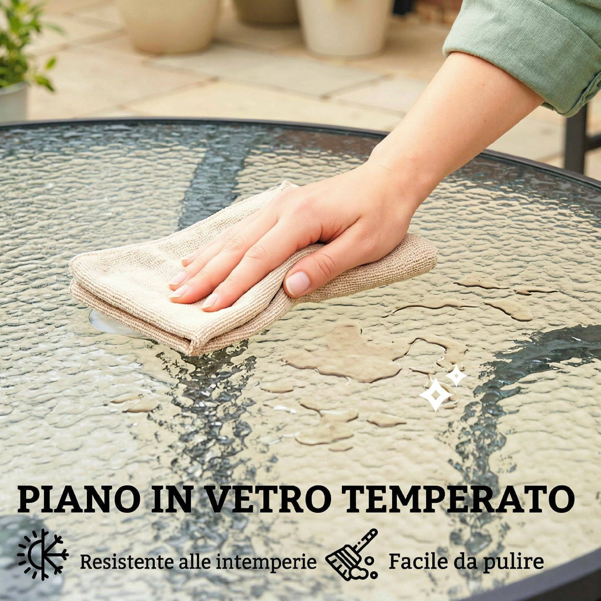 ComfortXL - Table de Jardin Ronde Métal Verre Repas Extérieur Trou Parasol Ø96.5cm Noir - ComfortXL Outdoor Living - Image 6