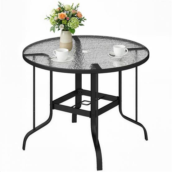 ComfortXL - Table de Jardin Ronde Métal Verre Repas Extérieur Trou Parasol Ø96.5cm Noir - ComfortXL Outdoor Living - Image 2