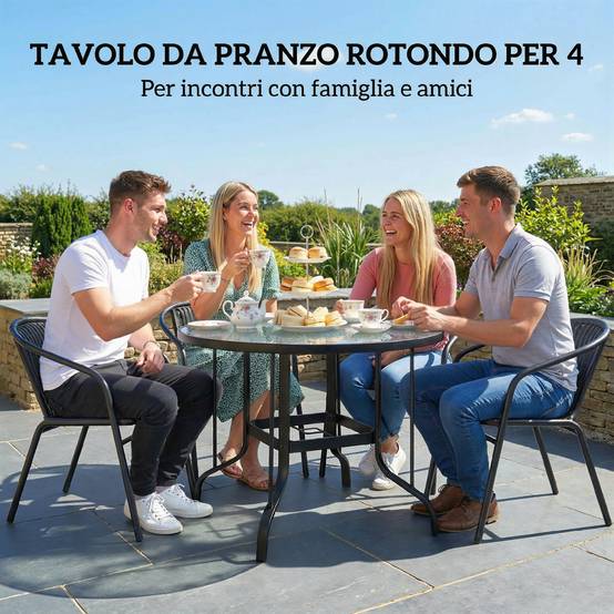 ComfortXL - Table de Jardin Ronde Métal Verre Repas Extérieur Trou Parasol Ø96.5cm Noir - ComfortXL Outdoor Living - Image 8