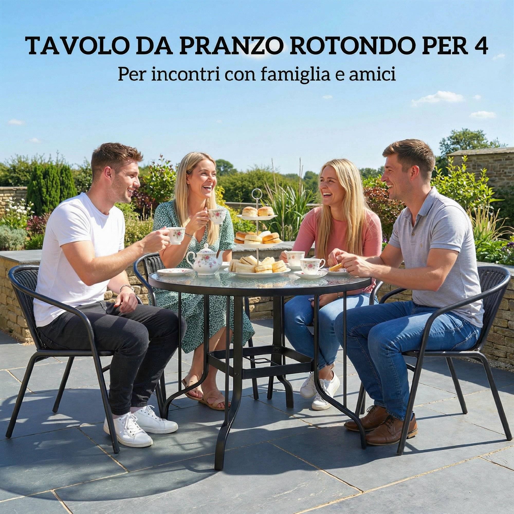 ComfortXL - Table de Jardin Ronde Métal Verre Repas Extérieur Trou Parasol Ø96.5cm Noir - ComfortXL Outdoor Living - Image 8