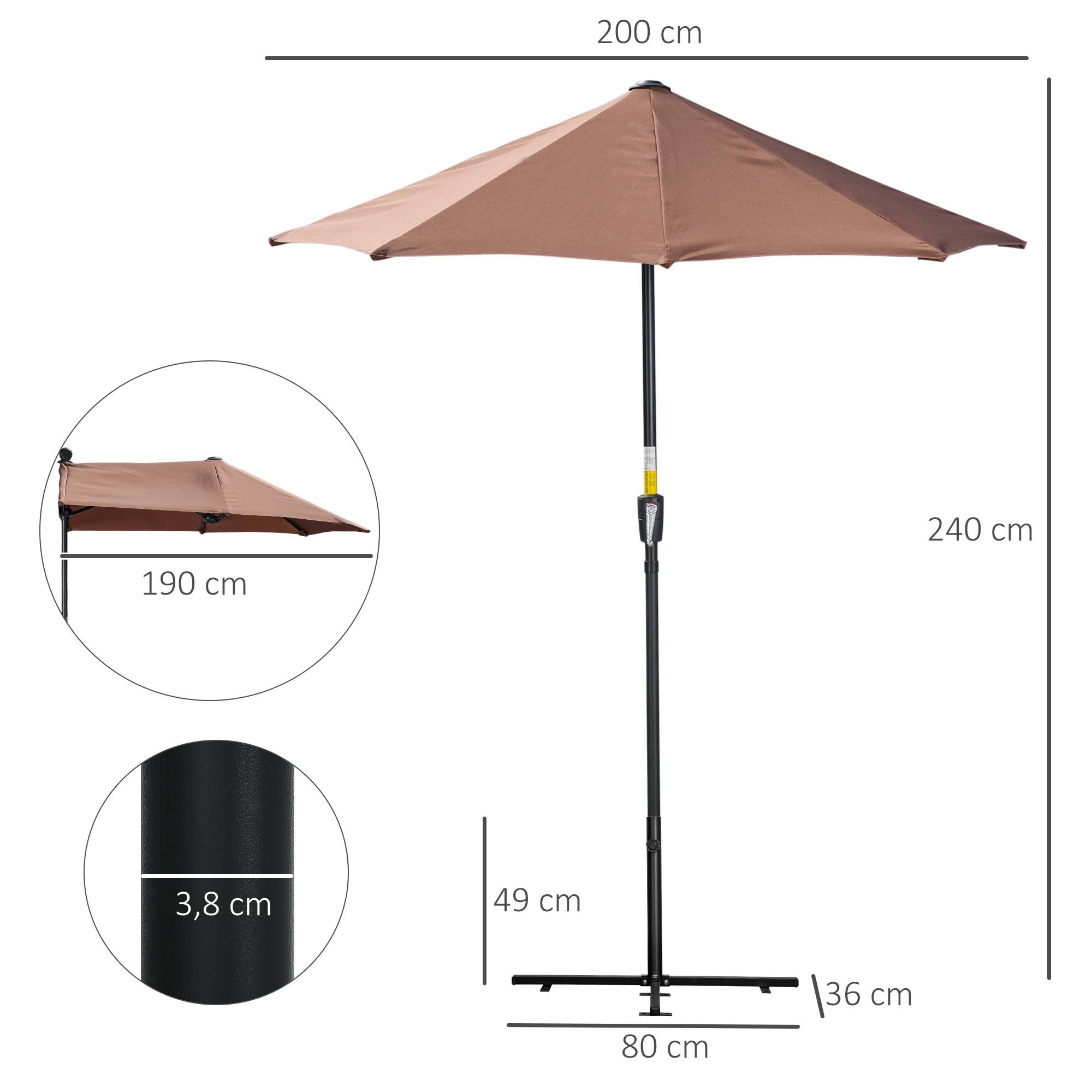 Parasol de terrasse 200 x 190 x 240 cm avec manivelle, mât en acier et base en croix anti-UV pour terrasse ou balcon, couleur café - Image 5