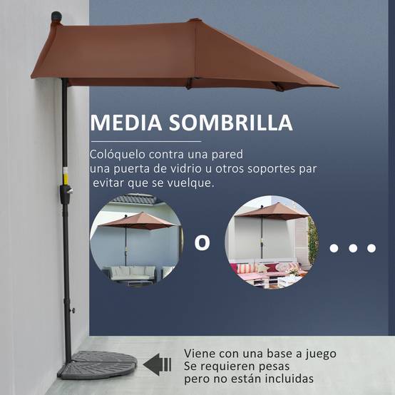 Parasol de terrasse 200 x 190 x 240 cm avec manivelle, mât en acier et base en croix anti-UV pour terrasse ou balcon, couleur café - Image 6