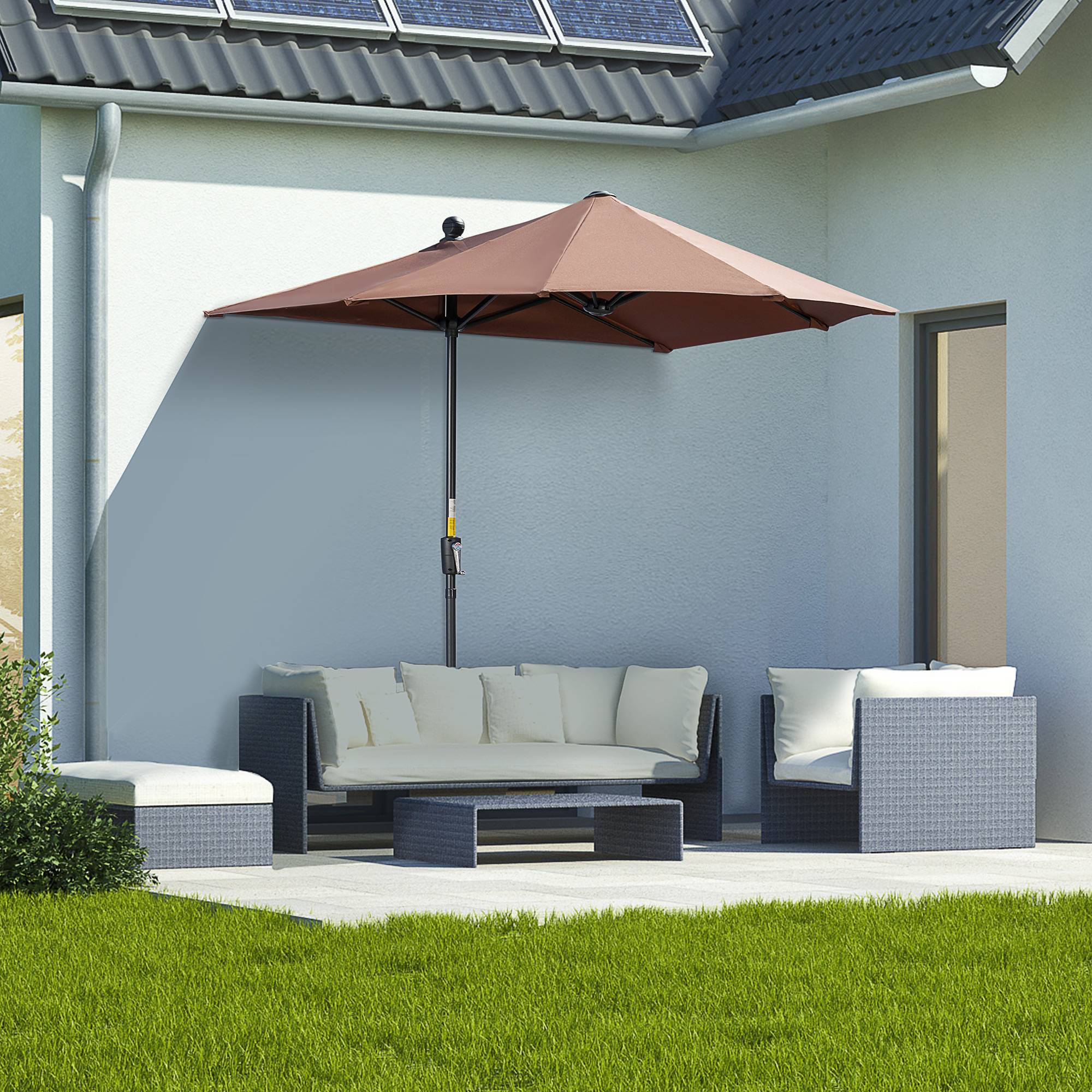 Parasol de terrasse 200 x 190 x 240 cm avec manivelle, mât en acier et base en croix anti-UV pour terrasse ou balcon, couleur café - Image 3