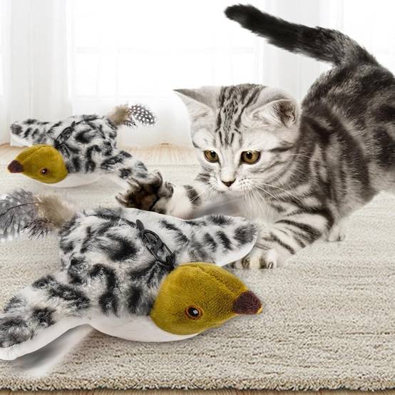 Jouets pour chats-Jouet Oiseau Interactif Réel pour Chat Battements Gazouillements USB Rechargeable -Living123 - Image 5