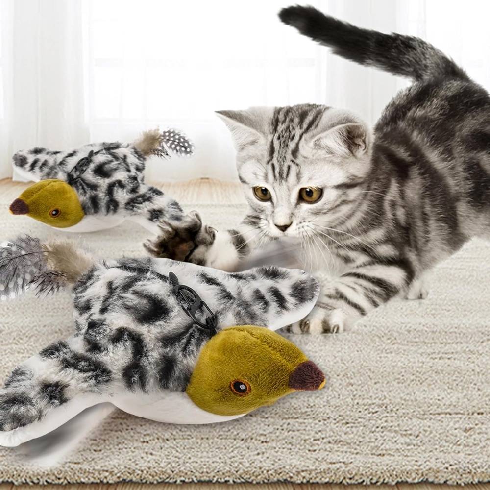 Jouets pour chats-Jouet Oiseau Interactif Réel pour Chat Battements Gazouillements USB Rechargeable -Living123 - Image 5
