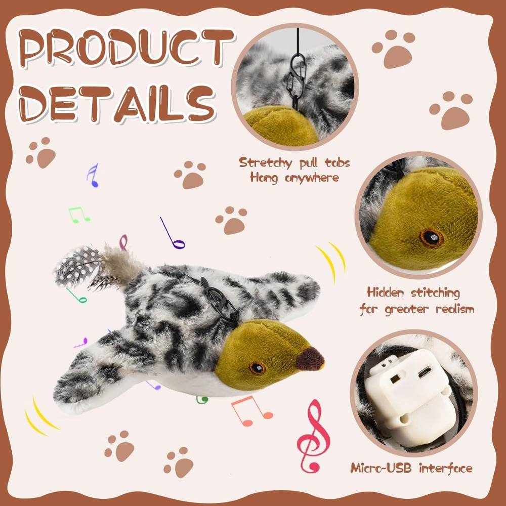 Jouets pour chats-Jouet Oiseau Interactif Réel pour Chat Battements Gazouillements USB Rechargeable -Living123 - Image 3