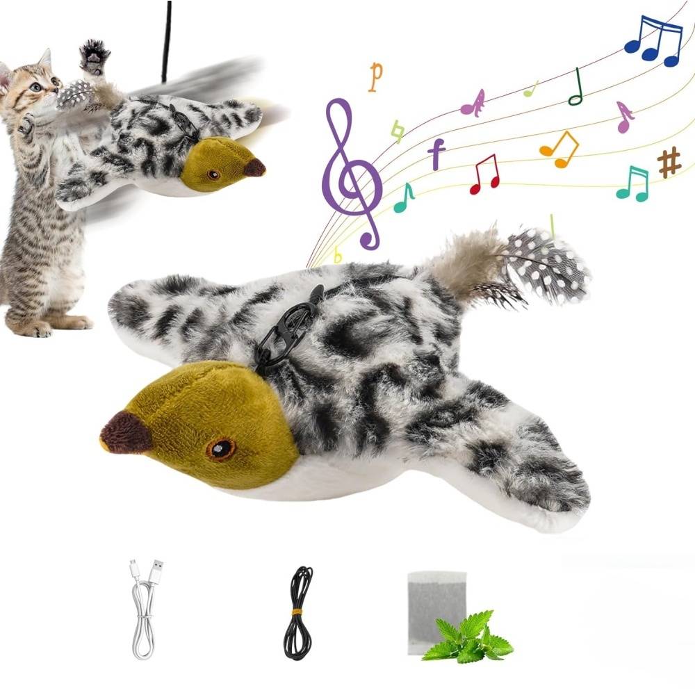 Jouets pour chats-Jouet Oiseau Interactif Réel pour Chat Battements Gazouillements USB Rechargeable -Living123 - Image 1