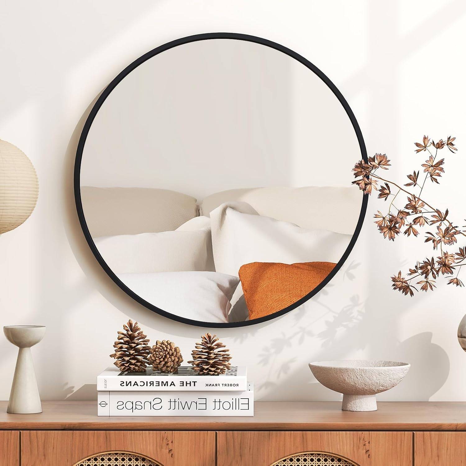 Costway - Miroir de Salle de Bain Antidéflagrant, Miroir Mural Rond Ø 61 CM, Miroir de Courtoisie avec Cadre Métallique, Miroir Décoratif, Noir - Image 2