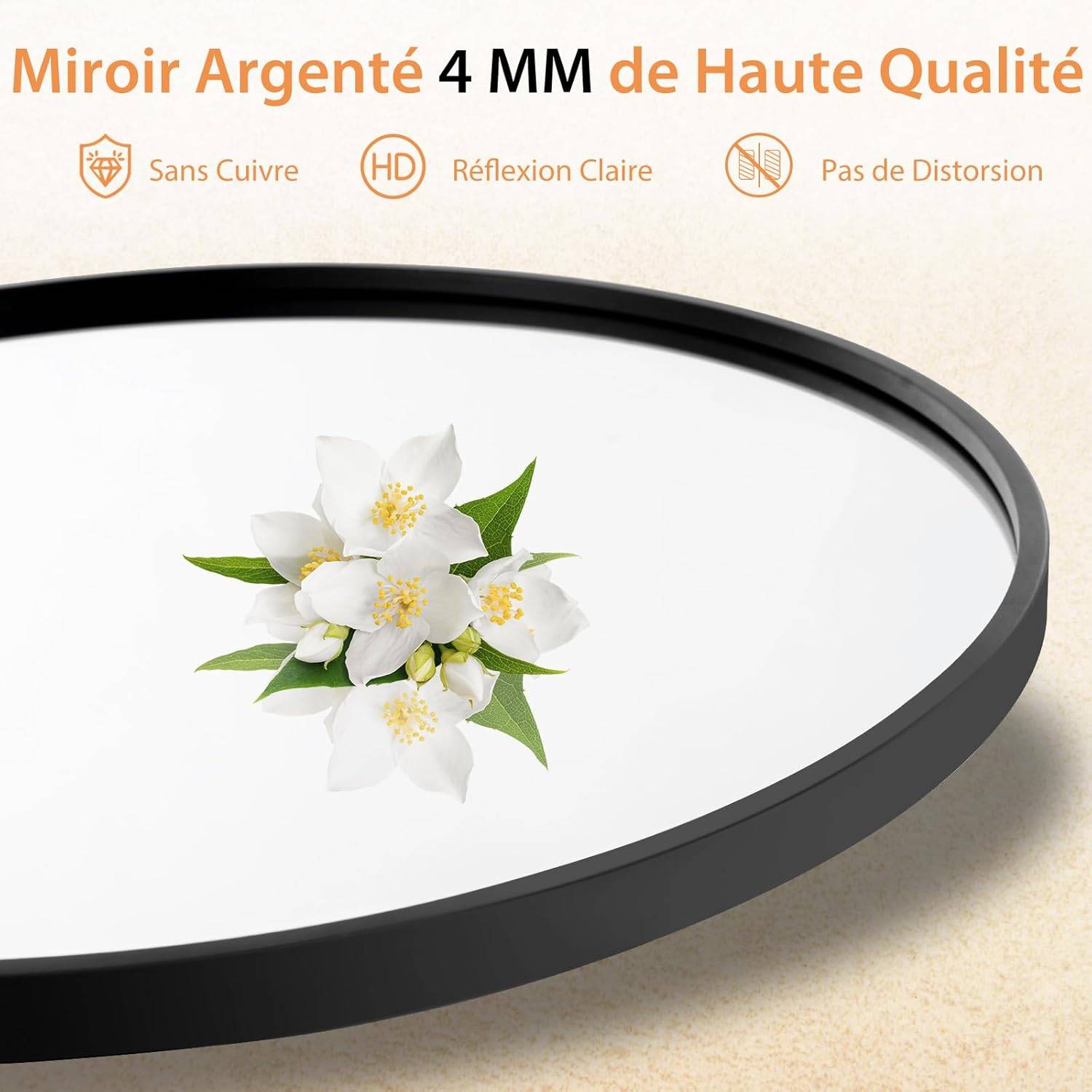 Costway - Miroir de Salle de Bain Antidéflagrant, Miroir Mural Rond Ø 61 CM, Miroir de Courtoisie avec Cadre Métallique, Miroir Décoratif, Noir - Image 8