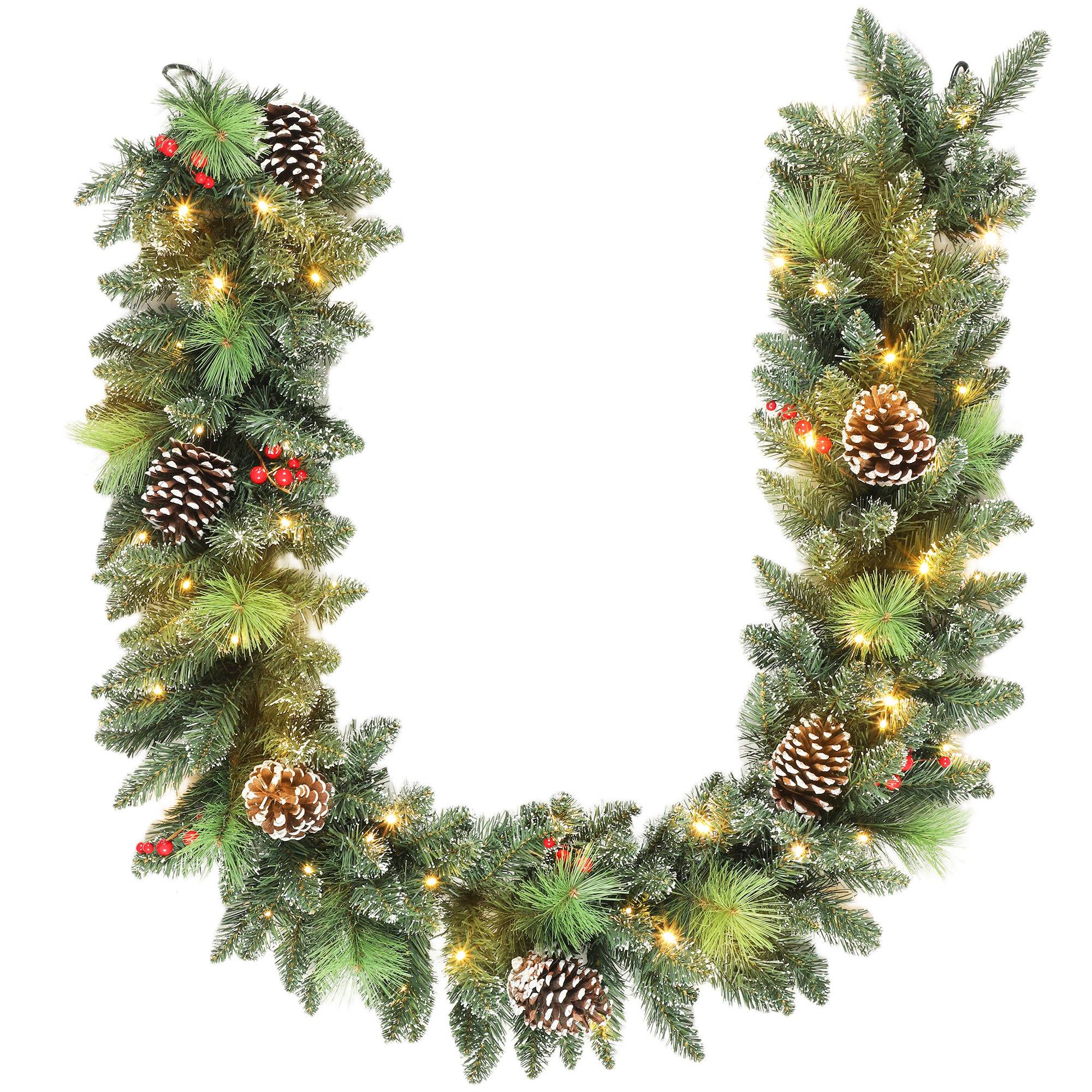 Guirlande de Noël de 180 cm avec branches enneigées, 30 lumières blanches, pommes de pin et baies pour l'intérieur - Image 1