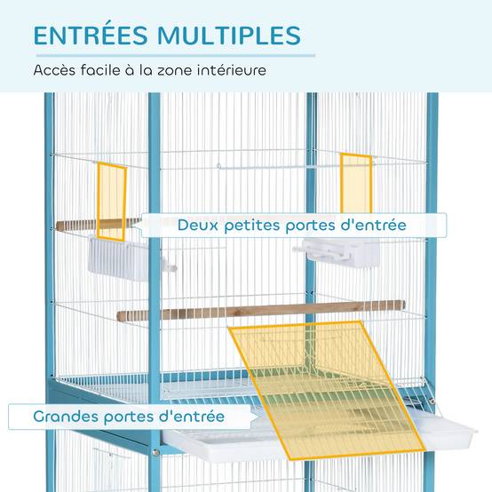 Grande cage oiseaux double en acier sur roulettes plateaux amovibles 51x50x140cm bleu - ComfortXL Outdoor Living - Image 7