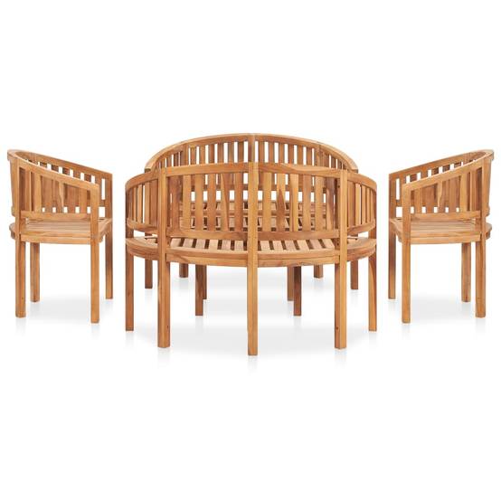 Salon de jardin meuble d'extérieur ensemble de mobilier 5 pièces en forme de banane bois de teck solide - Image 3