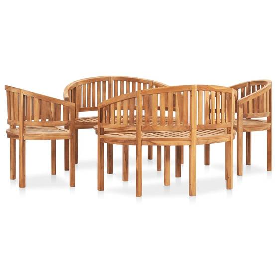 Salon de jardin meuble d'extérieur ensemble de mobilier 5 pièces en forme de banane bois de teck solide - Image 1