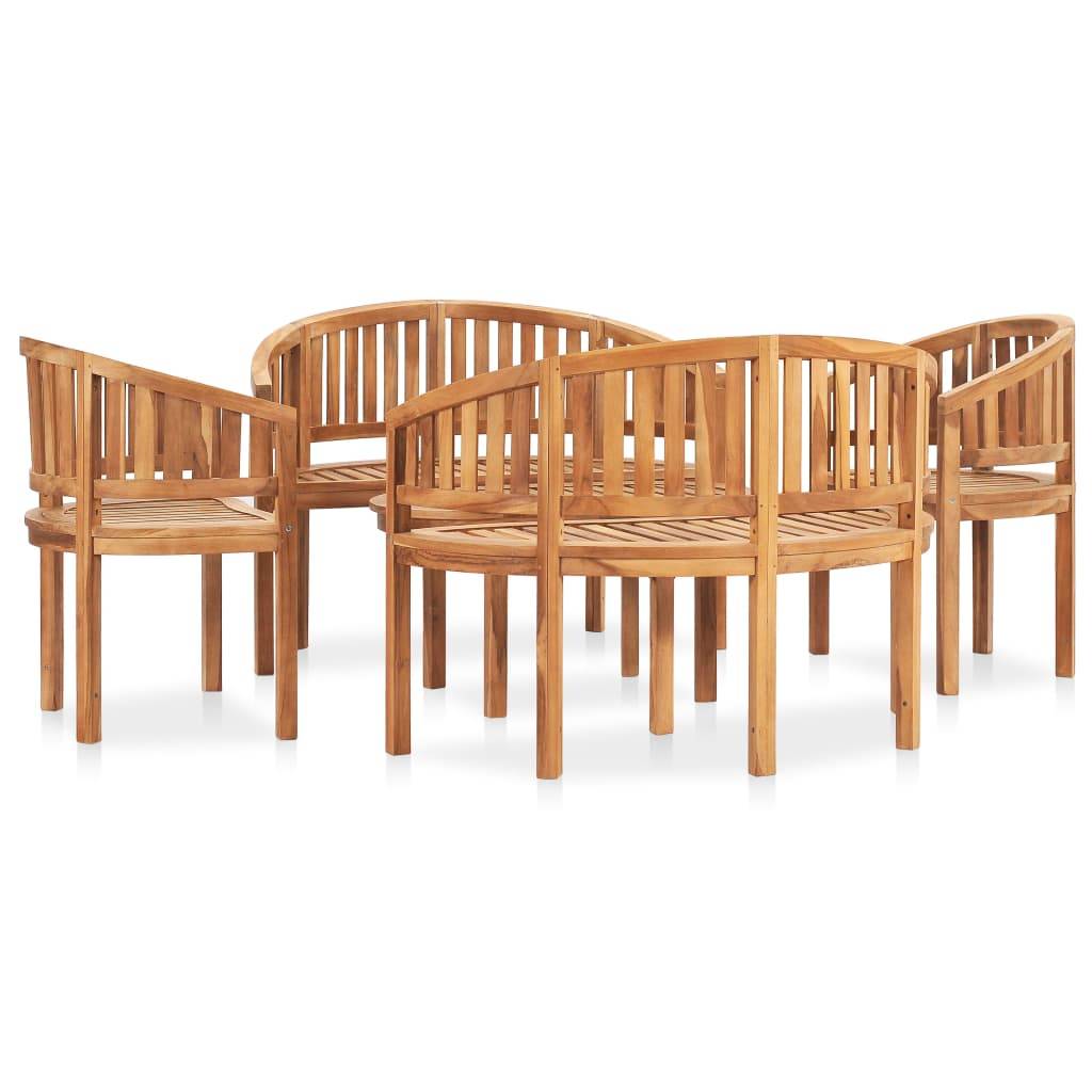 Salon de jardin meuble d'extérieur ensemble de mobilier 5 pièces en forme de banane bois de teck solide - Image 1