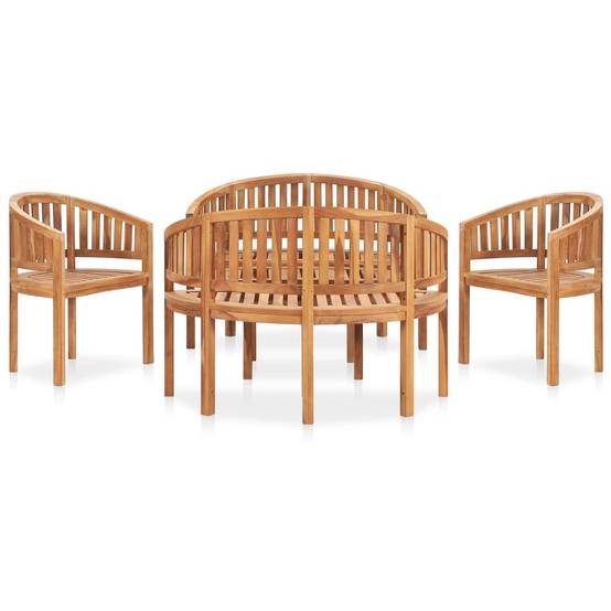 Salon de jardin meuble d'extérieur ensemble de mobilier 5 pièces en forme de banane bois de teck solide - Image 2