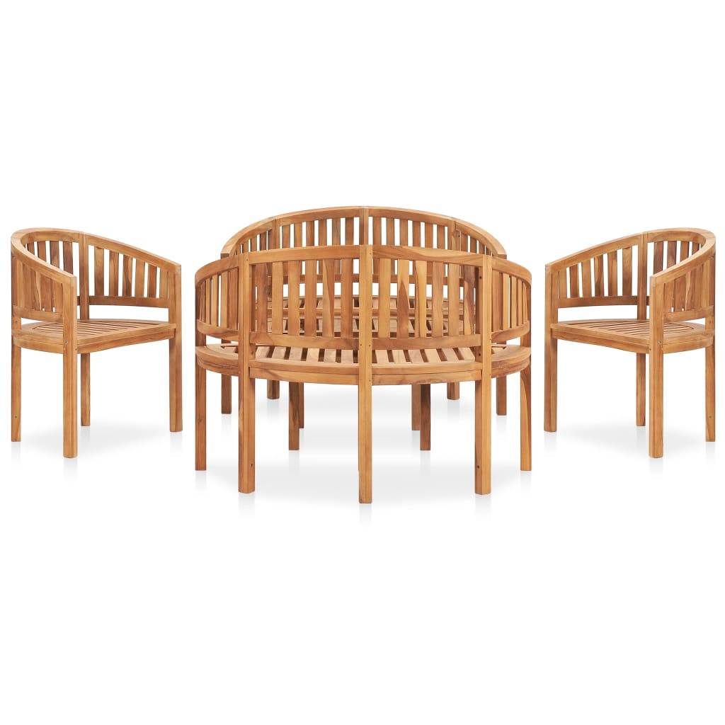 Salon de jardin meuble d'extérieur ensemble de mobilier 5 pièces en forme de banane bois de teck solide - Image 2