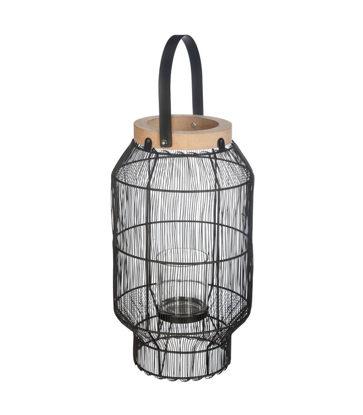 Atmosphera - Lanterne Photophore en Métal filaire Noir Bougeoir en verre D 18 x H 32 cm - Imagen 1