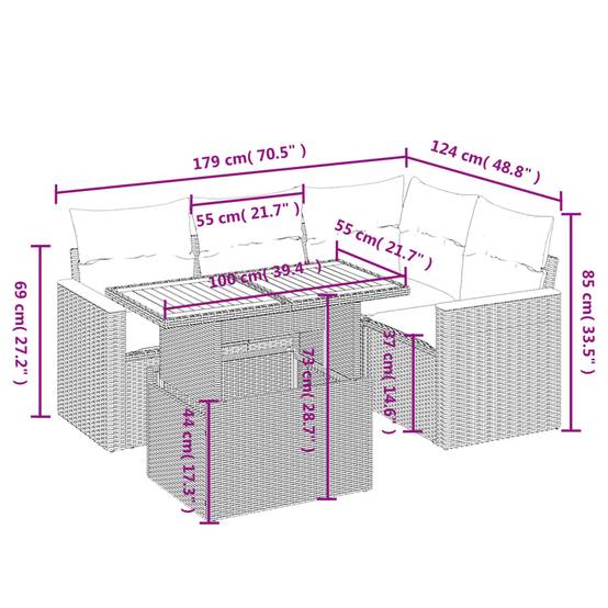Salon de jardin 4 personnes résine tressée avec table transformable Beige – ComfortXL Outdoor Living - Image 3