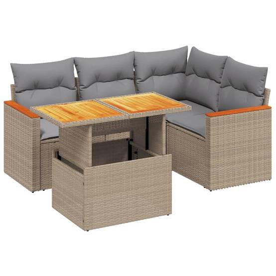 Salon de jardin 4 personnes résine tressée avec table transformable Beige – ComfortXL Outdoor Living - Image 2