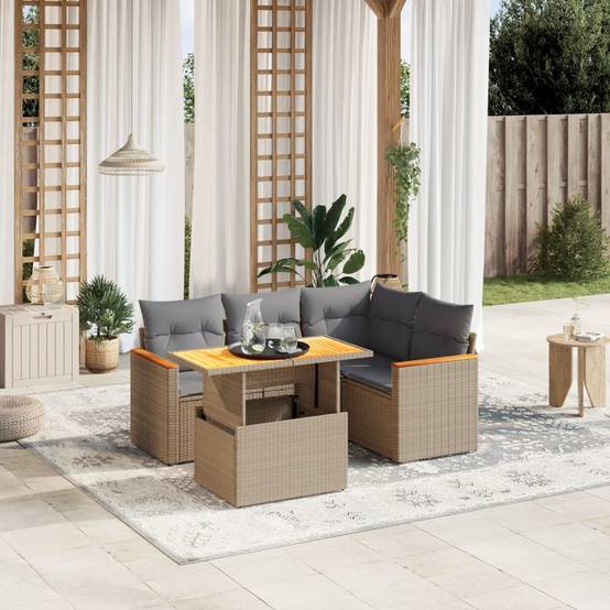 Salon de jardin 4 personnes résine tressée avec table transformable Beige – ComfortXL Outdoor Living - Image 1
