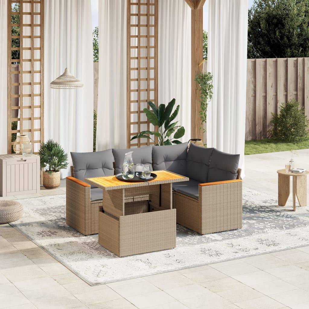 Salon de jardin 4 personnes résine tressée avec table transformable Beige – ComfortXL Outdoor Living