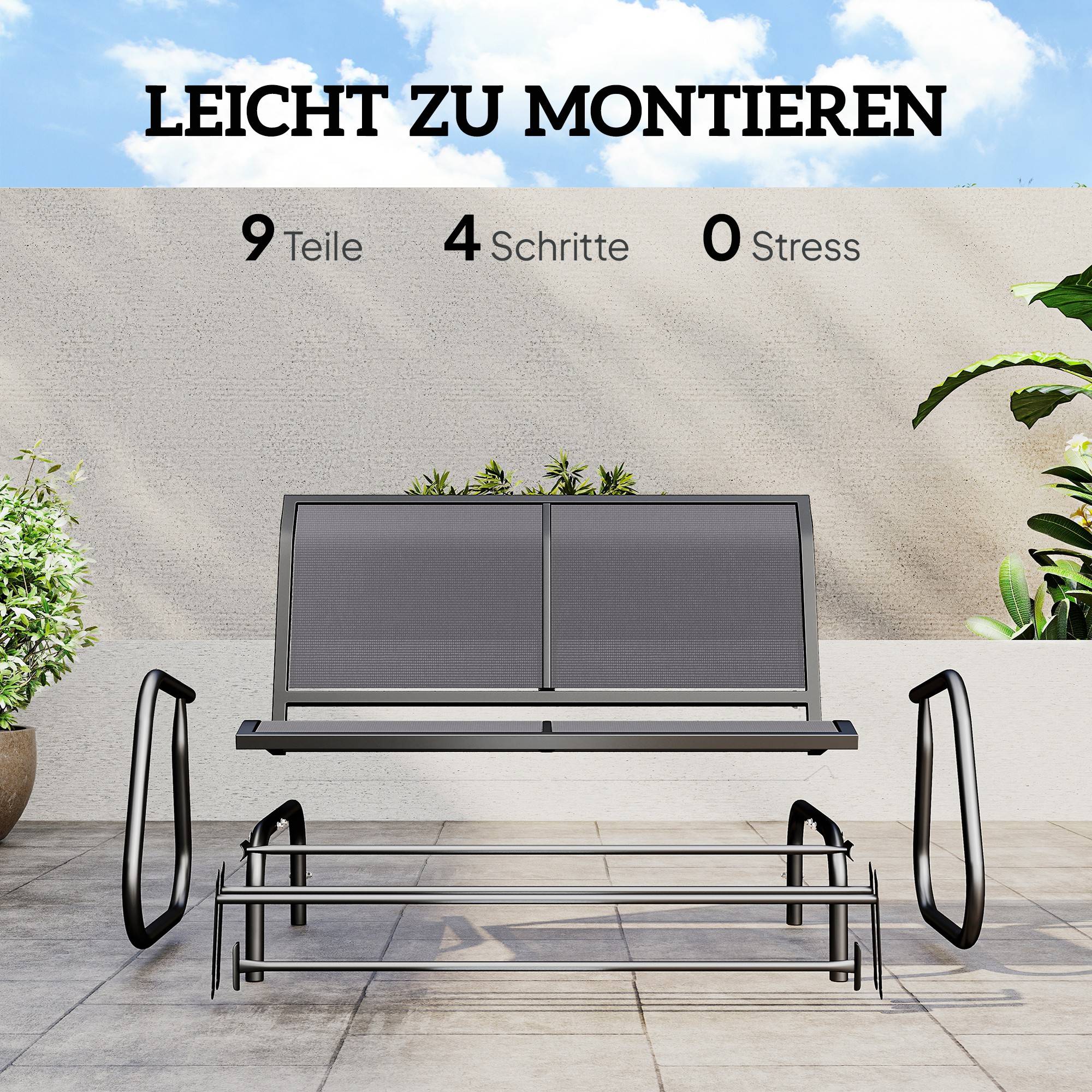 Banc à bascule 2 places métal jardin terrasse assise respirante 120x70x85cm gris - ComfortXL Outdoor Living - Image 7